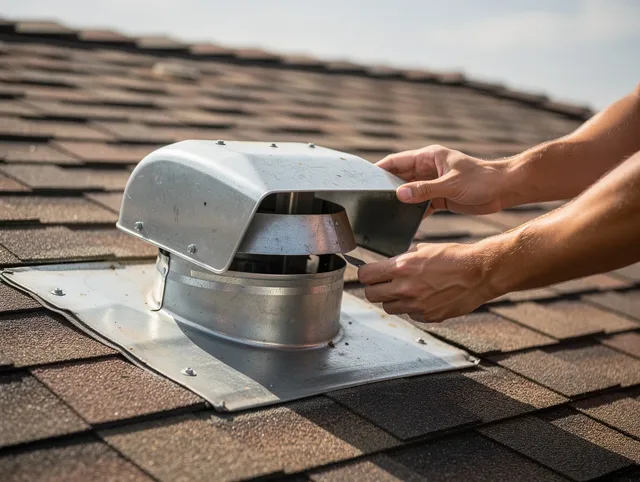 Hamden Dryer Vent Cleaning certified technician safely cleaning a roof-mounted dryer vent in Hamden