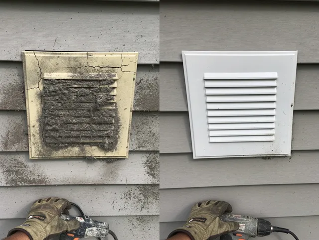 Hamden Dryer Vent Cleaning technician installing high-quality dryer vent cover at a residential property in Hamden