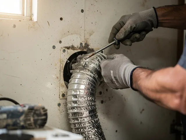 Hamden Dryer Vent Cleaning technician performing precise dryer vent hose installation in Hamden